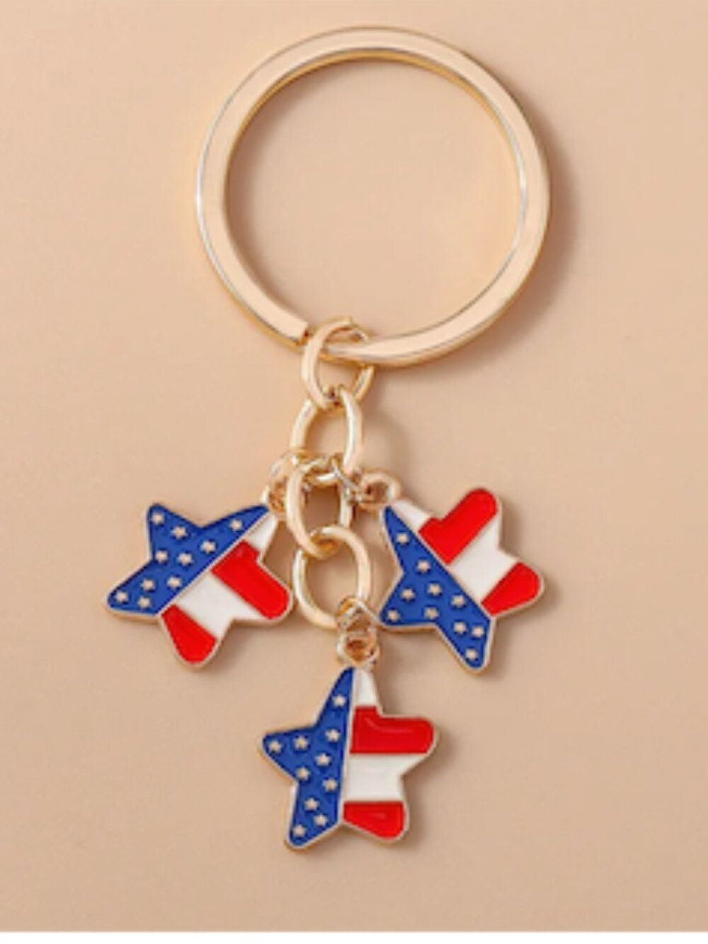 USA Patriotic Star Charm Keychain Red White Blue Enamel America 250 Celebration